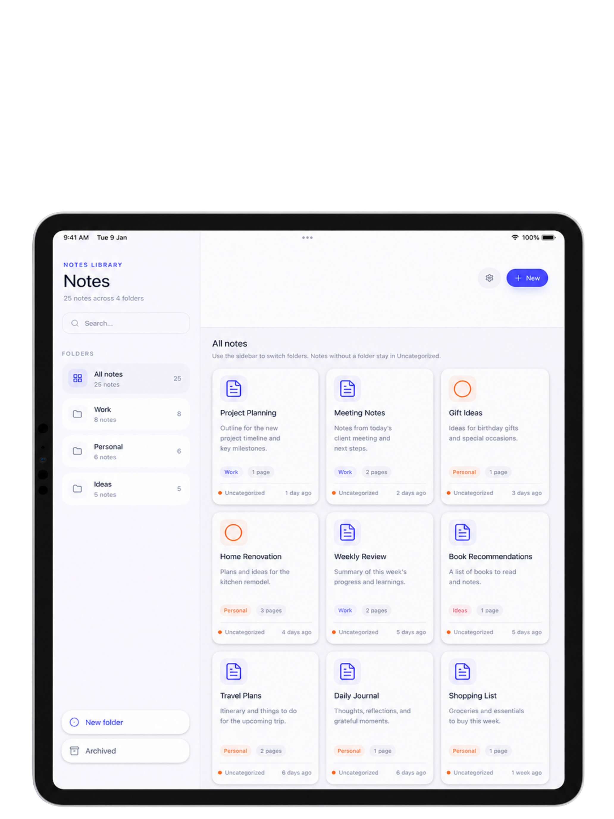 Zentygo Notes Library with organized folders and smart search